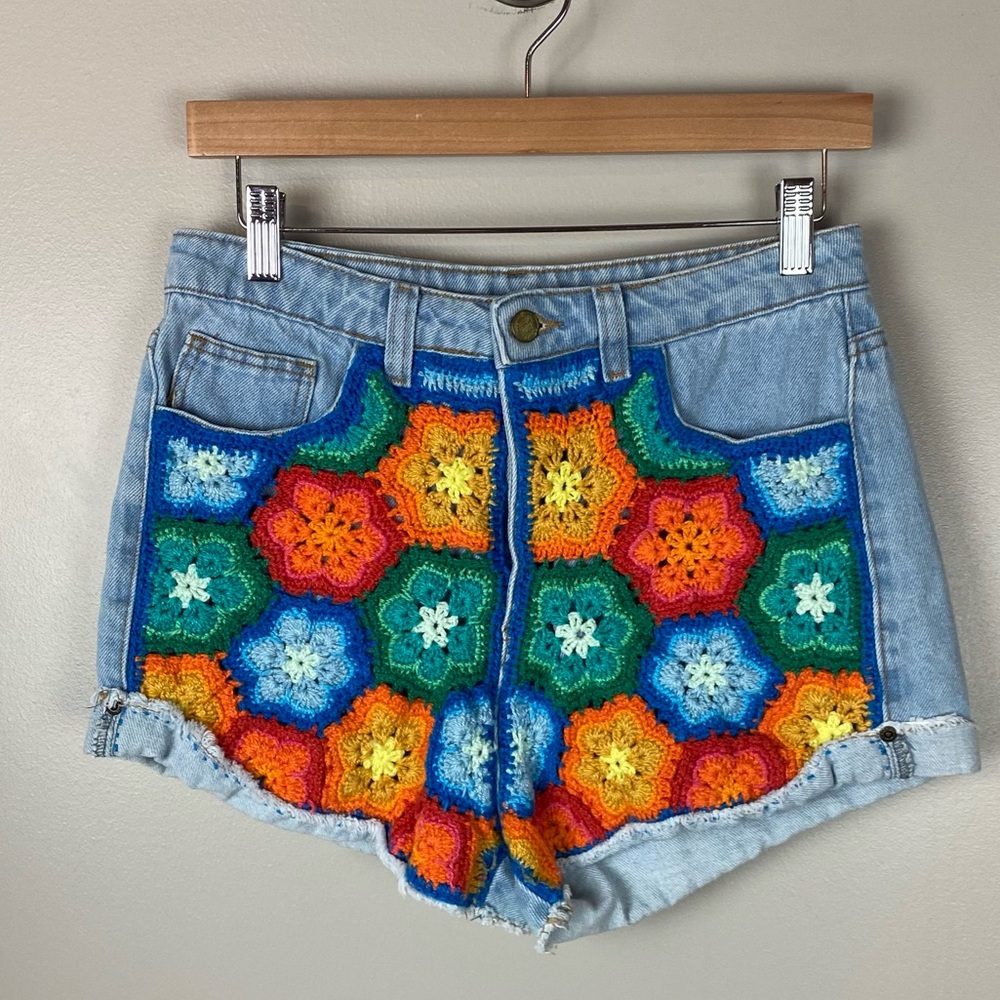 FARM Rio Colorful Crochet Jean Shorts